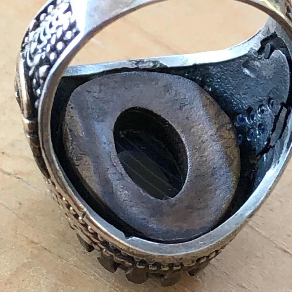 Men’s Sterling Striped Agate Ring Made In Turkey Blue Stones Size 10 Handmade